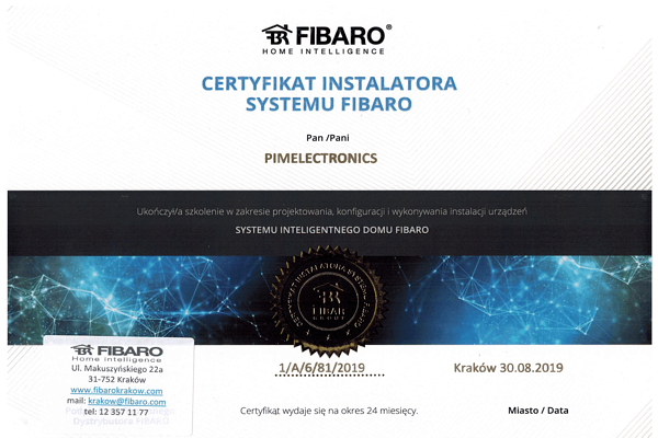 Certyfikat Fibaro